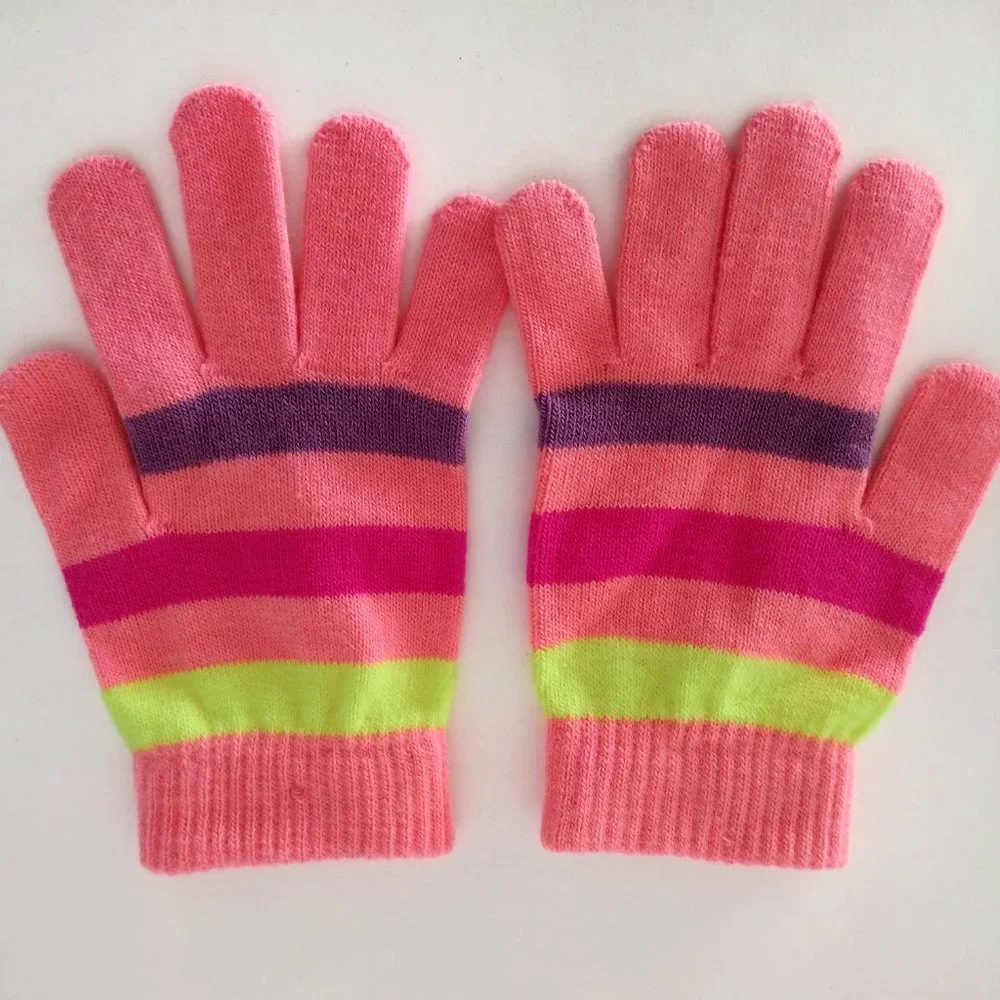 Pink Colorblock Striped Soft Knit Mittens